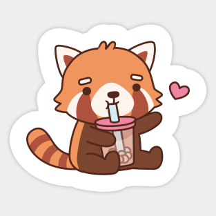 Cute Red Panda Loves Boba Tea Sticker